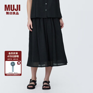 無印良品（MUJI）女式強(qiáng)捻抽褶裙長半身裙紗裙薄荷曼波風(fēng)純棉全棉裙子女裝半裙 黑色 XL 165/74A