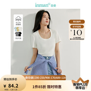 茵曼（INMAN）撞色羅紋棉女裝U領(lǐng)短袖T恤修身氣質(zhì)休閑通勤2025夏季新款短款上衣 米白色 -18518134 M