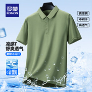 羅蒙（ROMON）冰爽涼感短袖t恤男翻領(lǐng)夏季新款速干半袖polo中青年商務(wù)百搭T恤男 葉綠 L （建議120-135斤）
