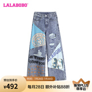拉拉波波（LALABOBO）LALABOBO/大字母牛仔長褲/LBDB-WXZC34 中藍白 25