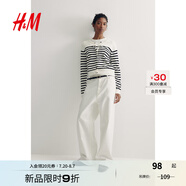 H&M女裝毛針織衫夏季慵懶風(fēng)圓領(lǐng)長袖打底衫短款外套0579541 白色/黑色條紋 M 165/96