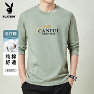 花花公子男士純棉長(cháng)袖體恤2025潮流圓領(lǐng)休閑打底衫寬松衛衣時(shí)尚上衣服男裝 巖石灰 【100%純棉】 4XL 【185-210斤】
