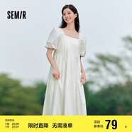 森馬連衣裙女溫柔系木耳邊方領(lǐng)夏季泡泡袖娃娃裙甜美107424114030