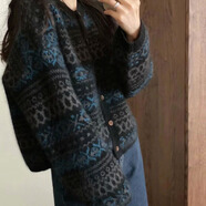 簡方位品牌折扣商場女裝清倉法式軟糯復(fù)古提花開衫毛衣獨(dú)特別致上 拼色毛衣 均碼 S