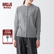 無印良品（MUJI）女式羊毛可水洗高針距圓領(lǐng)開衫長袖針織上衣女裝外套秋季BA1O5A3A 灰色 XS (150/76A)