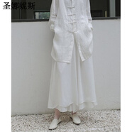 圣娜妮斯禪服佛系女高端飄逸中國(guó)風(fēng)新中式裝中長(zhǎng)款白襯衫士長(zhǎng)袖春夏仿棉麻 闊腿褲 S 80-92斤