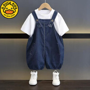 G.DUCKKIDS男童夏裝牛仔背帶褲套裝寶寶時(shí)髦洋氣韓版兩件套中小兒童酷帥童裝 單件背帶褲 120