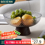 拜杰水果盤(pán)零食盤(pán)家用果盤(pán)客廳干果盤(pán)托盤(pán)堅果盤(pán)高腳瀝水透明黑果盤(pán)