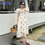 未來之星（FUTURE STAR）女童連衣裙夏裝2025新款時髦兒童公主洋氣夏季中大童休閑 【未來之星】杏色連衣裙 130  關(guān)注收藏優(yōu)先發(fā)貨