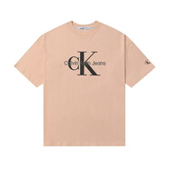 CALVIN KLEIN JEANS短袖t恤男2025春夏新款男女情侶中性休閑浮雕字母印花半袖體恤 CK510淺粉色 M 【合適130-150斤】