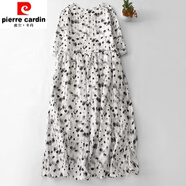 皮爾卡丹（pierre cardin）天絲苧麻印花連衣裙女夏季薄款寬松顯瘦氣質(zhì)V領(lǐng)中長(zhǎng)款亞麻大擺裙 圓點(diǎn) (少量現(xiàn)貨) 2XL 【建議135-155斤】
