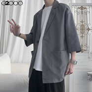 G2000原宿風(fēng)休閑西服男潮ins夏季薄款墜感小西裝上衣短袖港風(fēng)痞帥外套 灰色 L