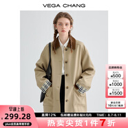 VEGA CHANG休閑風(fēng)衣女中長款2025年秋季新款設(shè)計感曠野美拉德寬松顯瘦外套女 糖紙卡其 L