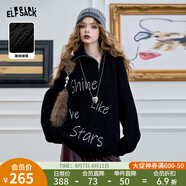妖精的口袋黑色字母拉鏈套頭毛衣女2024年冬季新款寬松慵懶風(fēng)上衣 甜酷黑色 S