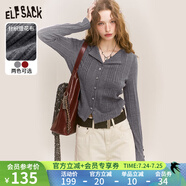 妖精的口袋紅色Polo領(lǐng)針織衫女2025年春季新款毛衣修身顯瘦打底衫 復(fù)古灰色 S