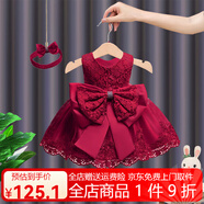 鸞雀翔一周歲女寶寶周歲生日禮服抓周服幼兒裙子兒童晚禮服女童公主紗裙 棗紅色 100 建議身高96-105體重25-30斤