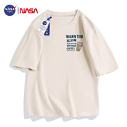 NASA GISS官方潮牌聯(lián)名T恤男潮流簡(jiǎn)約青少年純棉休閑風(fēng)短袖上衣 米杏 S 