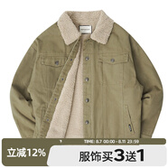 BD.POWER UP+秋冬黑色運動(dòng)夾克外套男潮牌加厚保暖羊羔絨外套男寬松翻領(lǐng)上衣 煙草綠 XL 80-90kg