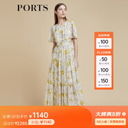 PORTS寶姿商場(chǎng)同款2022春夏新款女裝“絢爛夏花”印花連衣長(cháng)裙 亞麻淺金印花 M (6)