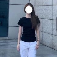 吉馬克（jimake）大碼胖MM顯瘦美式復(fù)古v領(lǐng)t恤正肩短袖球衣設(shè)計(jì)感收腰修身黑色上衣 常規(guī)白色短袖 M 【建議90-100斤內(nèi)】