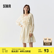 Semir連衣裙女荷葉邊蝴蝶結(jié)浪漫2024春季甜美肌理裙子溫柔 白色調(diào)00311 M 160/84A
