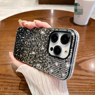 奢華閃鉆鏡面適用蘋果16promax手機殼女神閃粉iPhone15pro水鉆max 【漸變黑】全鉆硅膠殼（送鋼化膜） iPhone 13
