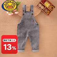 G.duck寶寶牛仔背帶褲春秋男童女童薄款開(kāi)檔可愛(ài)小童洋氣嬰兒軟牛仔褲子 灰色紅標 120 不可開(kāi)襠