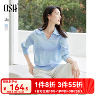 歐莎（OSA）漸變色翻領針織衫女2025年秋新款薄款套頭長袖毛衣上衣氣質(zhì)高智感 藍色 S