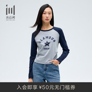 水云間·SHUI YUN JIAN女裝 圓領(lǐng)套頭休閑拼接圖案長(zhǎng)袖T恤上衣2025春季新款 藏青 XL