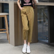 塔馳密司時(shí)尚休閑褲夏季薄款透氣新款寬松顯瘦松緊九分哈倫褲女 卡其色 2XL