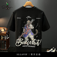 薩拉維夫（Sllavif）高端T恤男2025年夏季薄款刺繡印花短袖衣服半袖圓領(lǐng)潮牌體恤衫 黑色 XL 推薦體重140-150斤