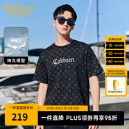 卡賓（CABBEEN）【純棉】新疆長(zhǎng)絨棉短袖T恤男2024夏季新款老花滿印潮牌上衣 煤黑色01 2XL /185/54