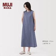 無(wú)印良品（MUJI）女式易干彈力泡泡紗無(wú)袖連衣裙女裝裙子長(zhǎng)裙25年夏季連身裙 煙熏藍(lán)色 L （165/88A）