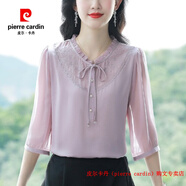 皮爾卡丹（pierre cardin）真絲上衣女士七分袖襯衣夏季新款桑蠶絲襯衫媽媽春秋氣質(zhì)紫色小衫 香芋紫 M (建議90-105斤)