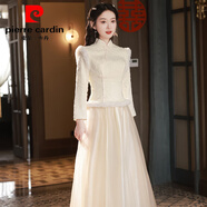 皮爾卡丹（pierre cardin）中式伴娘服2025新款姐妹團閨蜜裝禮服復古連衣裙平時(shí)可穿冬季 葉片立領(lǐng)長(cháng)袖 S 建議83-93斤