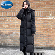 A 21 FUNB黑色加厚棉服中長(cháng)款冬季新款長(cháng)款過(guò)膝中戲韓版棉襖寬松ins外套潮 黑色 XS 建議85-100斤