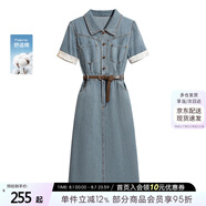 絲柏舍翻領(lǐng)連衣裙2025春夏新款女裝寬松款拼接中長(zhǎng)款牛仔裙