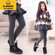 G.DUCKKIDS女童秋冬打底褲假兩件褲裙加絨加厚秋裝褲子兒童外穿裙褲百搭保暖 荷葉裙擺灰色  120cm建議身高110cm建議身高100