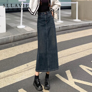 薩拉維夫牛仔半身裙女2024新款秋冬高腰包臀a字中長(zhǎng)裙子開(kāi)叉百搭顯瘦 深藍(lán)色 后開(kāi)叉 XL 29