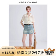 VEGA CHANG時尚套裝女2025年春秋季新款新復古回潮蕾絲縷空襯衫牛仔裙套裝 懷舊藍 （半身裙） M