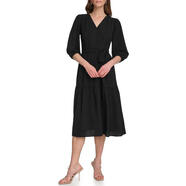 唐可娜兒（DKNY）女士寬松泡泡袖毛呢半身裙拼接連衣裙 Black 均碼 |12