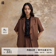 播氣質(zhì)西裝外套女2024春新款薄款短袖小西服上衣DDR2XD5640 O90熔巖 熔巖 S