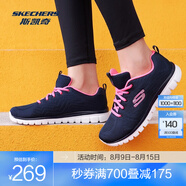 斯凱奇（Skechers）鞋運動(dòng)鞋女款透氣跑步鞋媽媽鞋健步鞋輕便慢跑鞋子夏季 12615-NVHP 海軍藍色/桃紅色 38.5