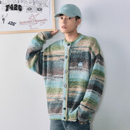 F426官方店國潮牌秋季美式情侶寬松彩色不規則油畫(huà)開(kāi)衫毛衣 綠咖色 M