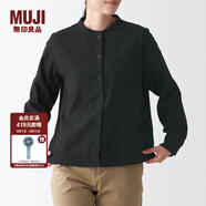 無印良品（MUJI）女式 法蘭絨 立領襯衫 格子內(nèi)搭 襯衣 純棉全棉 女士秋款BCB19C1A 炭灰色 S (155/80A)