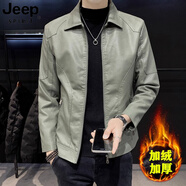 JEEP SPIRIT真皮皮衣男外套春秋2025新款海寧頭層牛皮痞帥機車品牌綿羊皮夾克 8898#墨綠色-加絨加- 高等牦牛皮 M