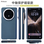 Pinkson榮耀Magic V5凱夫拉手機殼超薄全包磨砂硬殼芳綸碳纖維紋保護套后蓋磁吸鉸鏈中軸保護殼新款商務(wù)輕 【中軸鉸鏈保護款/經(jīng)緯黑藍】支持磁吸 【一套】前蓋+后蓋 榮耀MagicV5