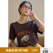 獨束大碼女裝經(jīng)典復(fù)古風圓領(lǐng)印花T恤夏裝新款簡約休閑顯瘦上衣女 板栗粽 2XL (尺碼：4)