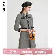 LANDI秋季新款黑白千鳥格小香風(fēng)長袖連衣裙女高級(jí)感裙子 黑色 M