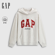 GAP女裝2025秋季新款撞色Logo寬松抓絨套頭連帽衫衛衣上衣792499 淺灰白 M (165/88A) 亞洲尺碼